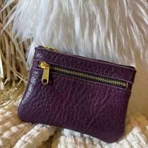 NEW Portland Leather Goods Double Zip Coin Pouch in PLUM!